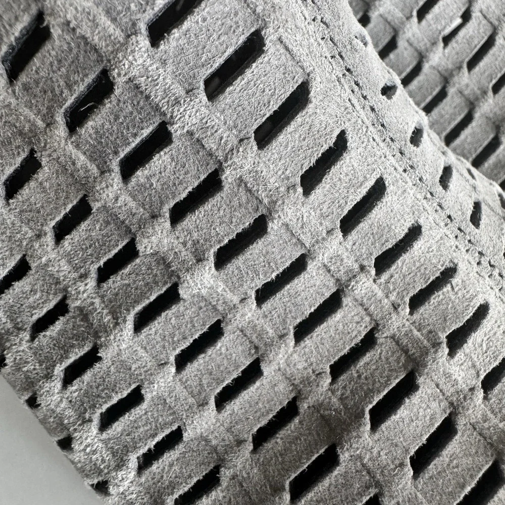 Vince Camuto Pekkan Ankle Bootie Women 8 Grey Perforated Suede‎ Block Heel